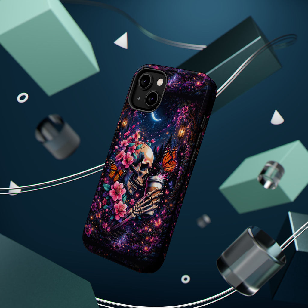 Skull & Cherry Blossom Phone Case – Floral Gothic MagSafe Cover