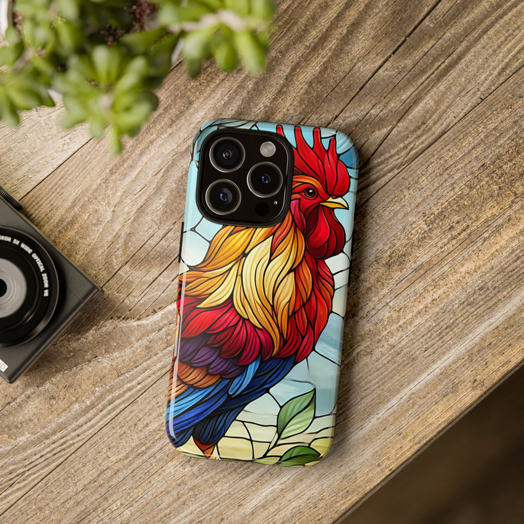 Rooster Faux Stained Glass Phone Case – 3D Full-Wrap Protective Cover with TPU Liner