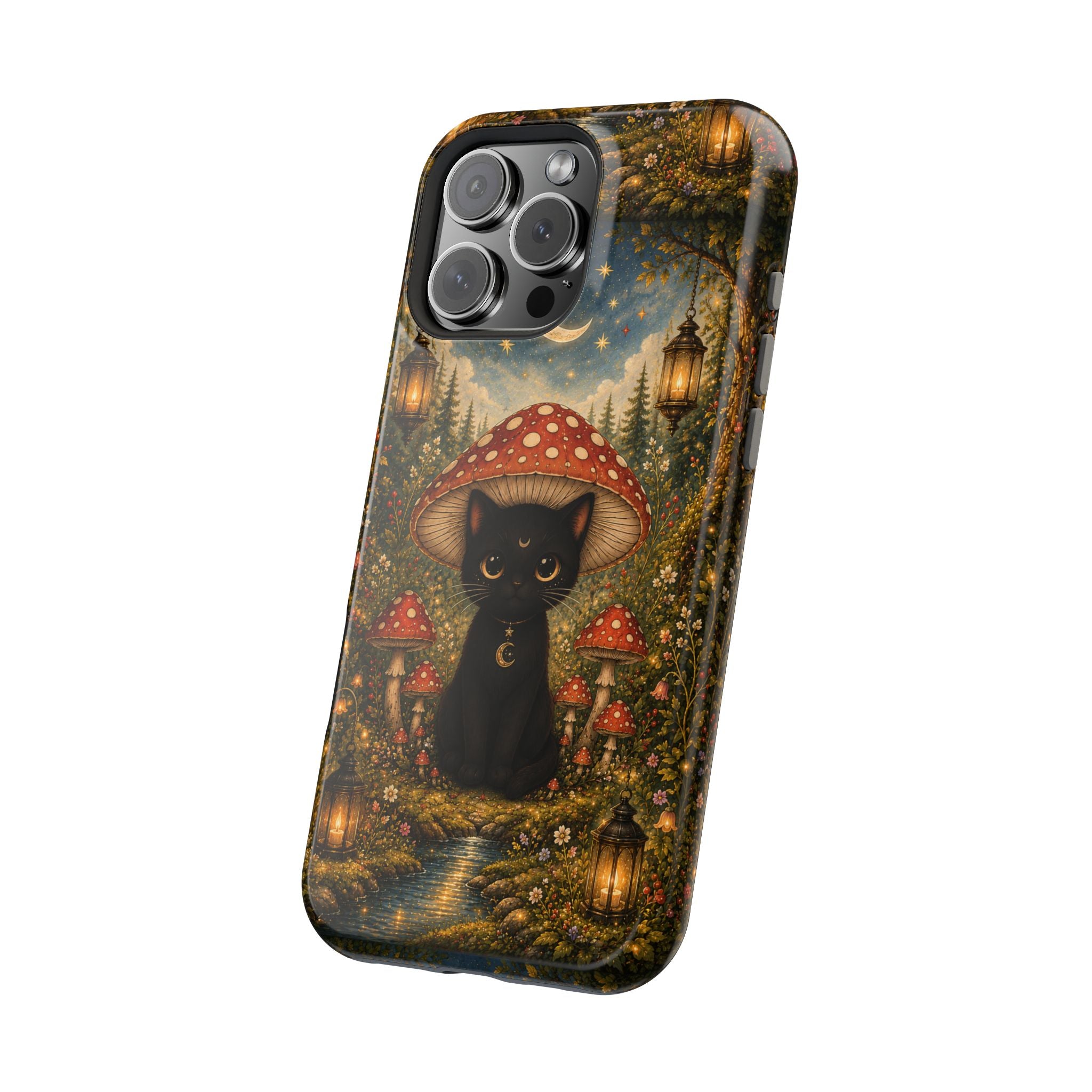 Black Cat & Mushroom Phone Case – Magical MagSafe-Compatible Cover