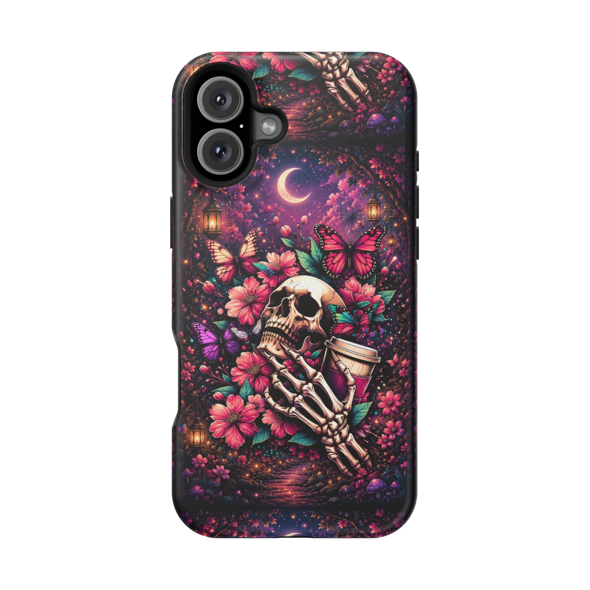 Skull & Butterflies Phone Case – Gothic Floral MagSafe-Compatible Case