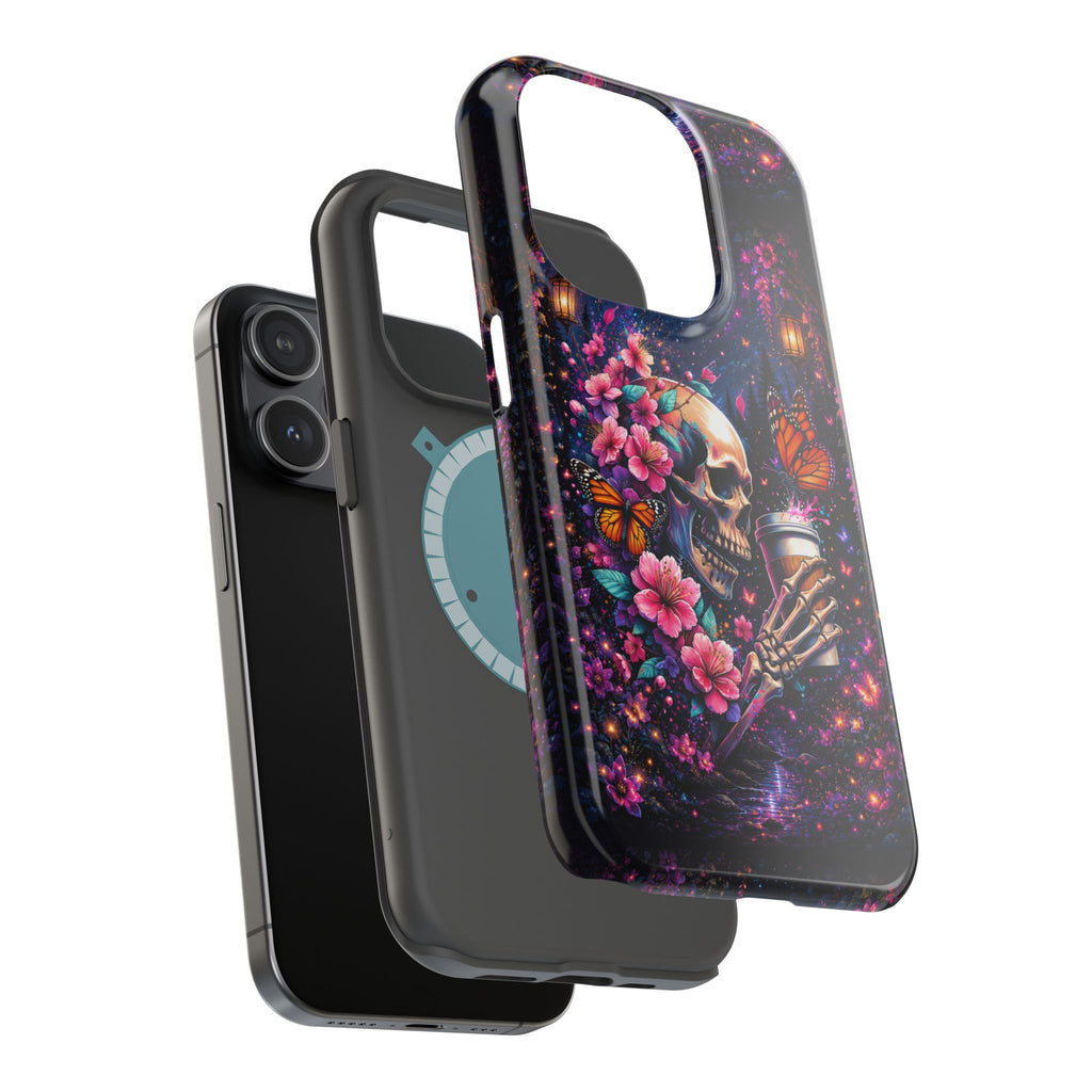 Skull & Cherry Blossom Phone Case – Floral Gothic MagSafe Cover
