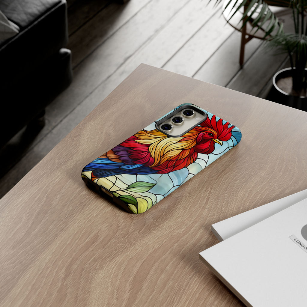 Rooster Faux Stained Glass Phone Case – 3D Full-Wrap Protective Cover with TPU Liner