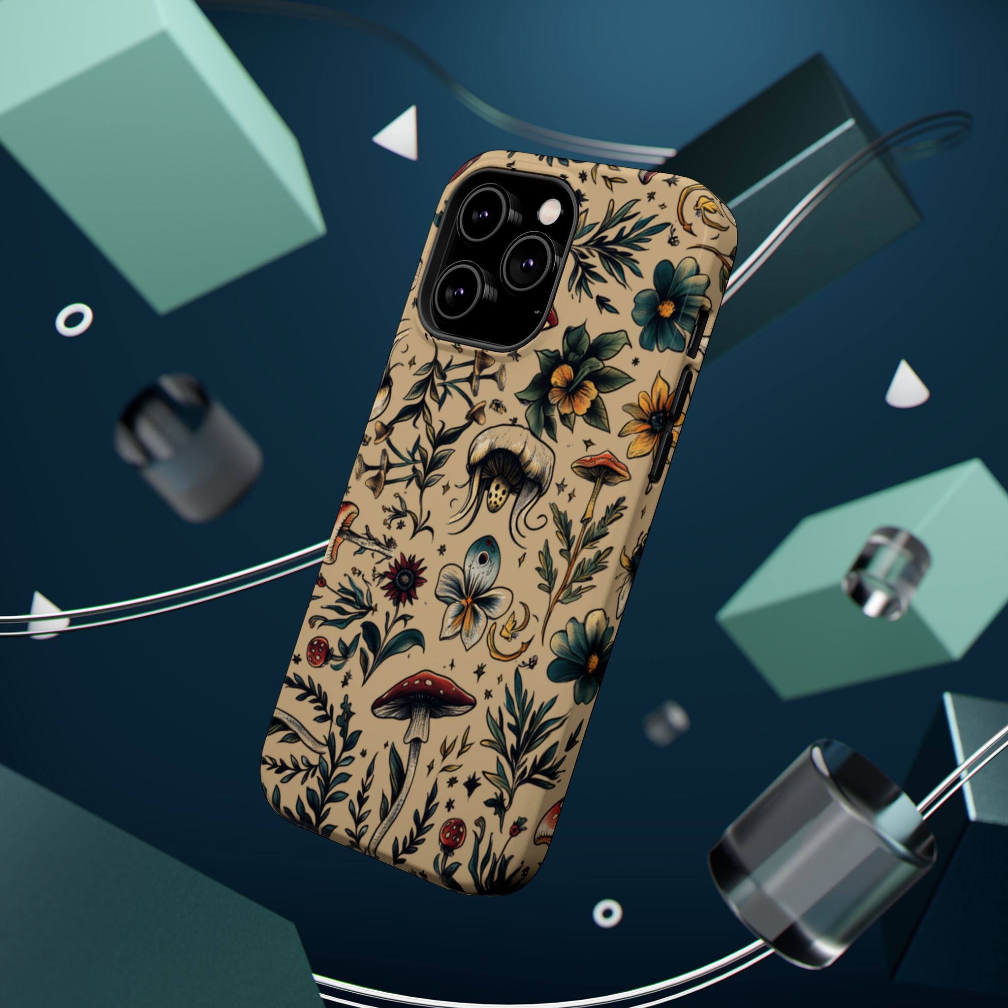 Vintage Botanical Mushroom Phone Case – MagSafe-Compatible Cover