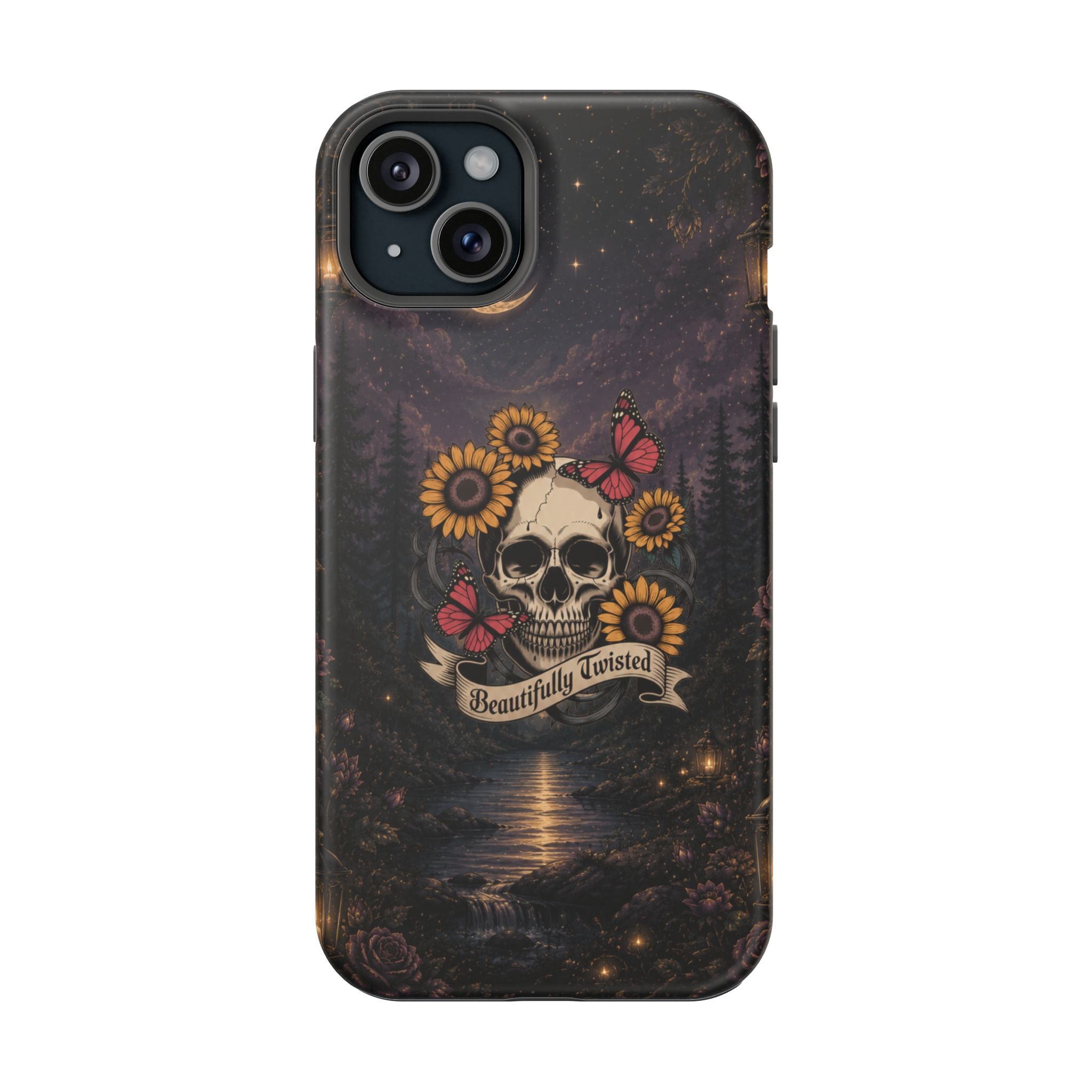 Skull, Sunflowers & Butterflies Phone Case – "Beautifully Twisted" MagSafe Cover
