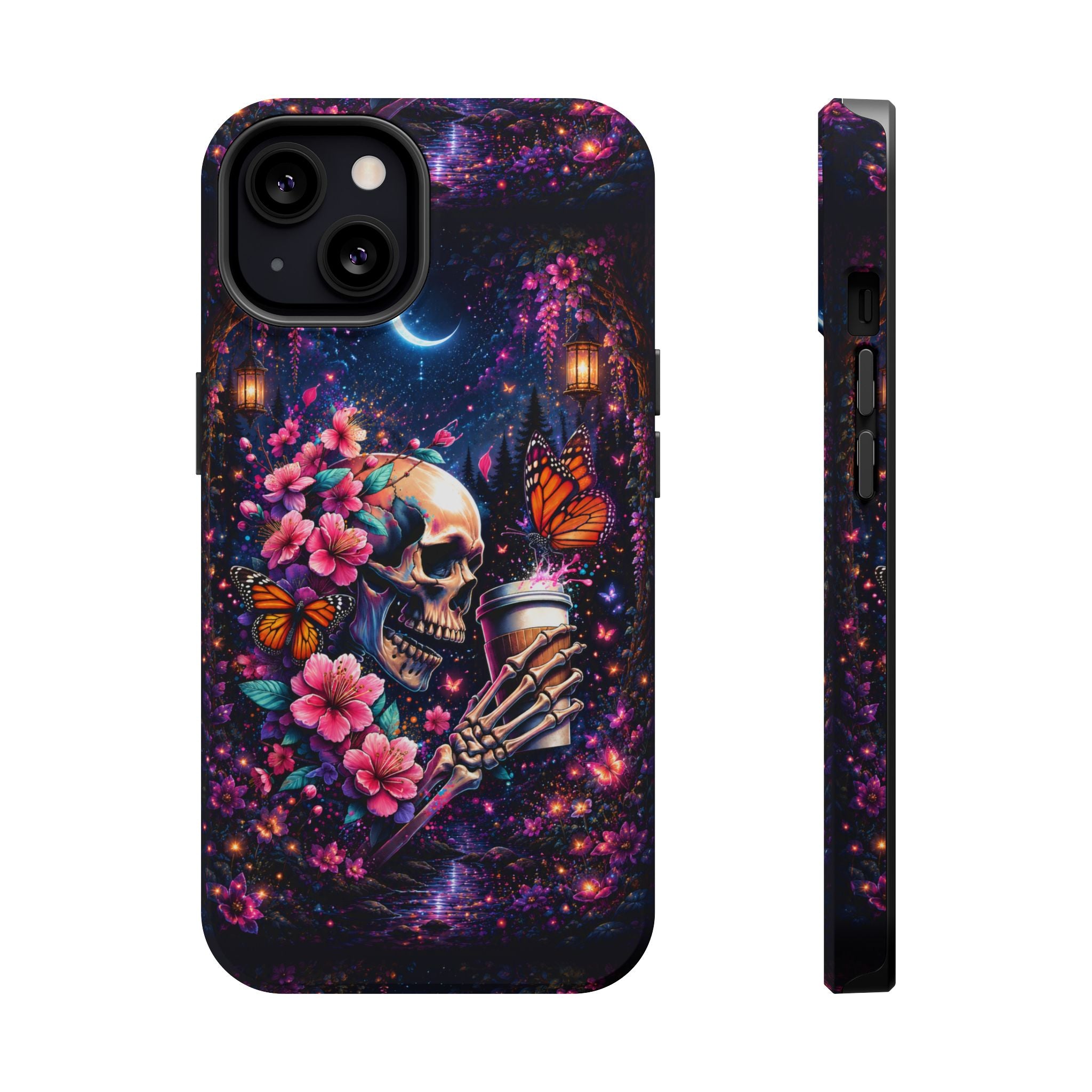 Skull & Cherry Blossom Phone Case – Floral Gothic MagSafe Cover