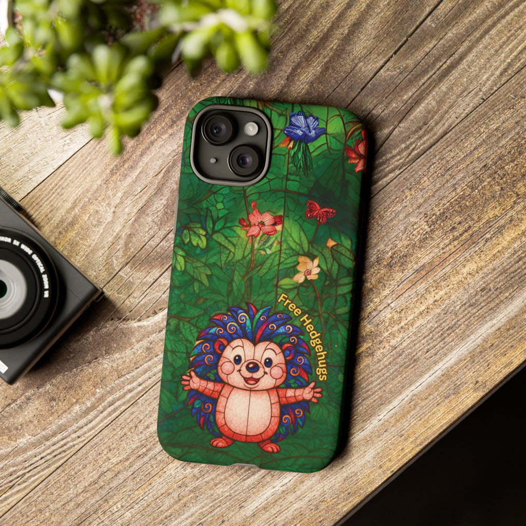 Stained Glass Hedgehog Phone Case – "Free Hedgehugs" Floral Design