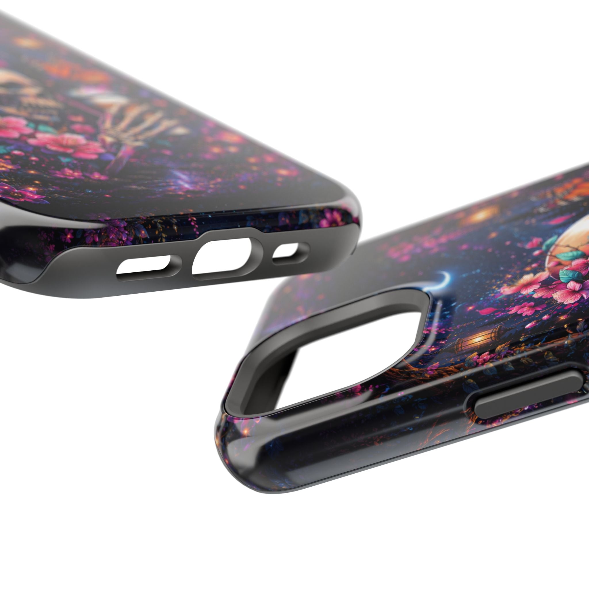 Skull & Cherry Blossom Phone Case – Floral Gothic MagSafe Cover