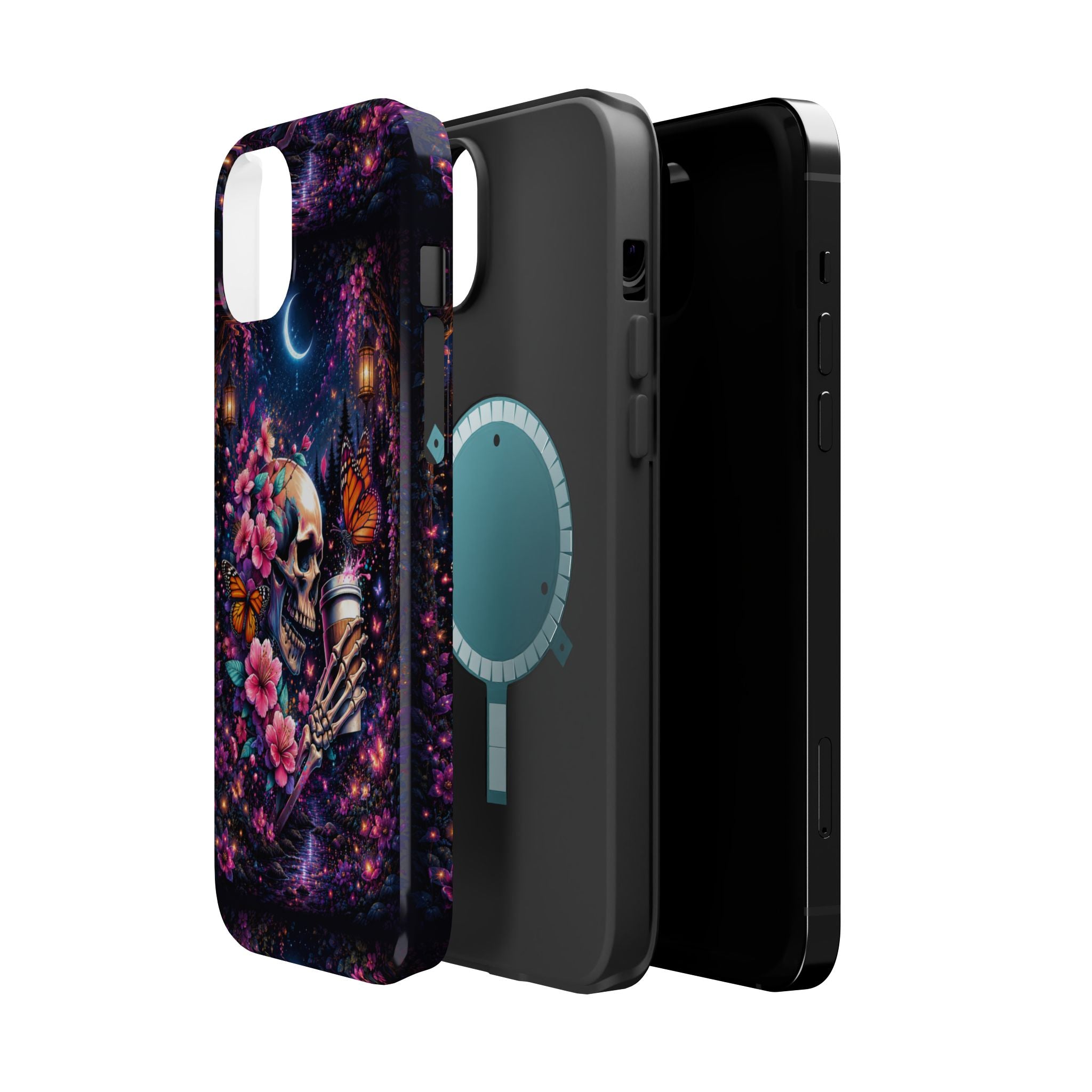 Skull & Cherry Blossom Phone Case – Floral Gothic MagSafe Cover