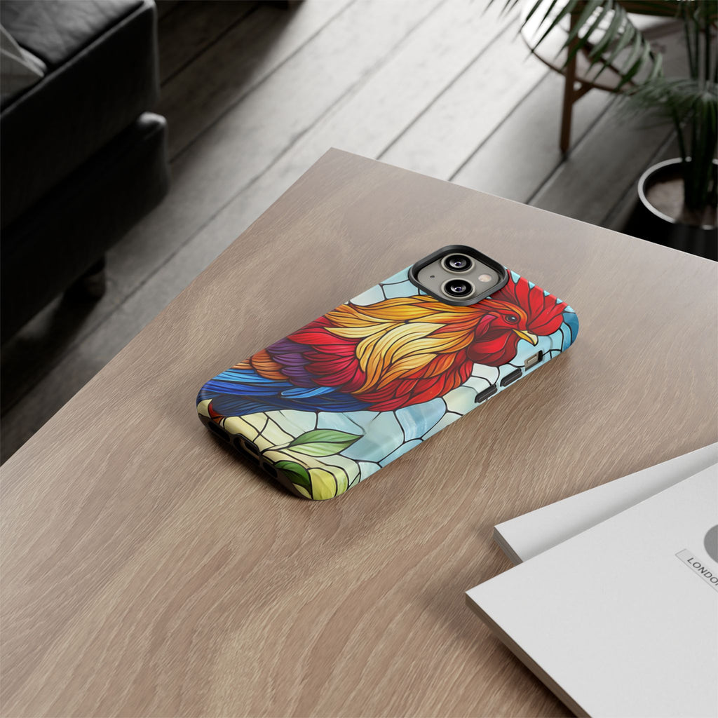 Colorful Stained Glass Rooster Android Case, Tough Protective Phone Cover, Farmhouse Decor Protective Phone Case, Unique Chicken Design