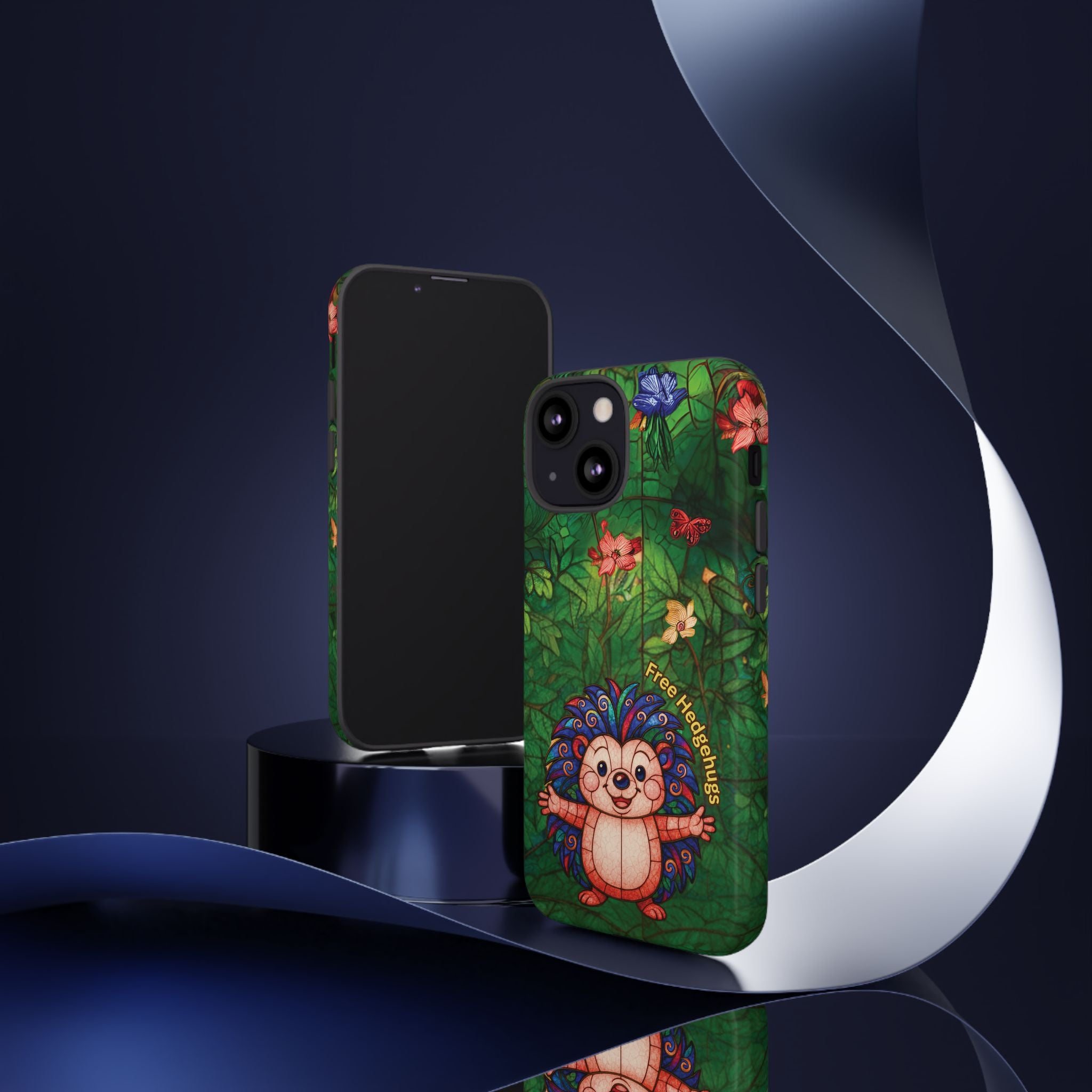 Stained Glass Hedgehog Phone Case – "Free Hedgehugs" Floral Design