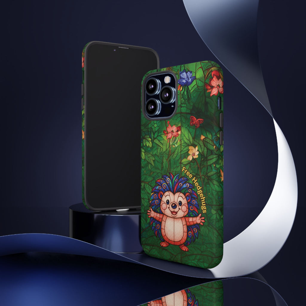 Stained Glass Hedgehog Phone Case – "Free Hedgehugs" Floral Design