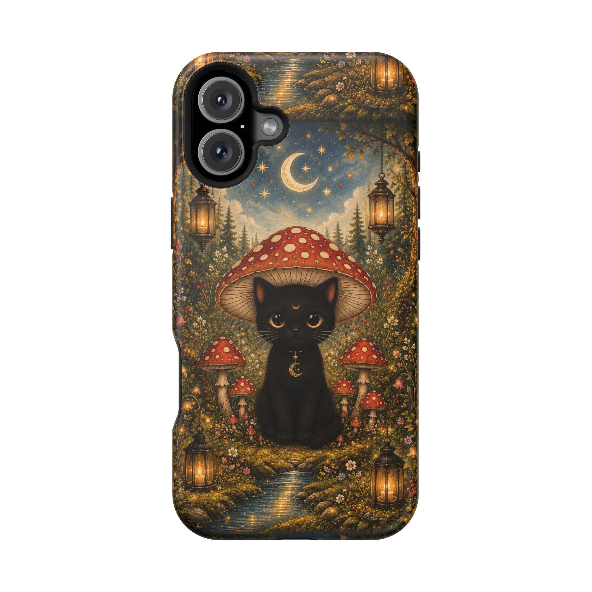 Black Cat & Mushroom Phone Case – Magical MagSafe-Compatible Cover
