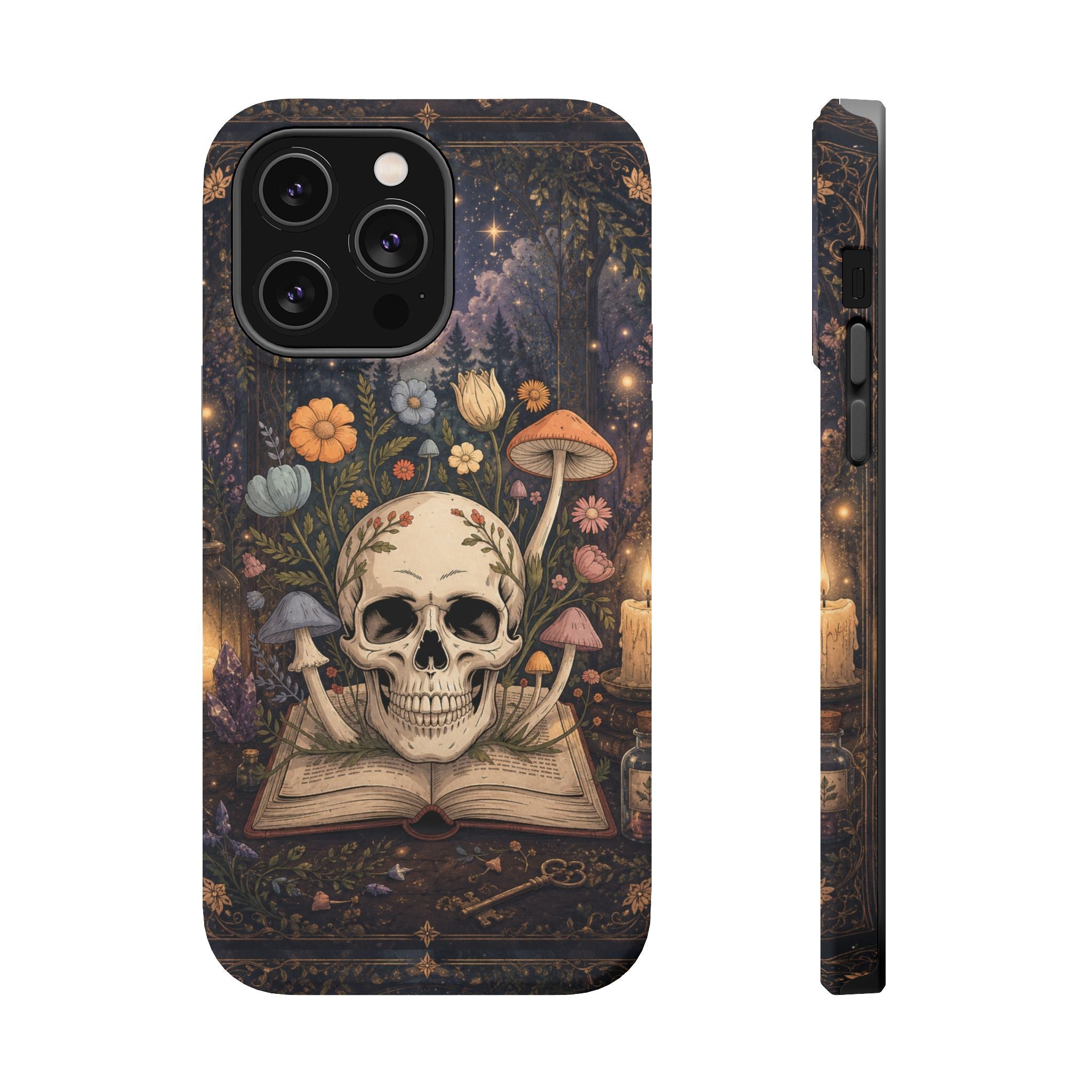 Skull & Mushroom Phone Case – Gothic MagSafe-Compatible Impact-Resistant Case