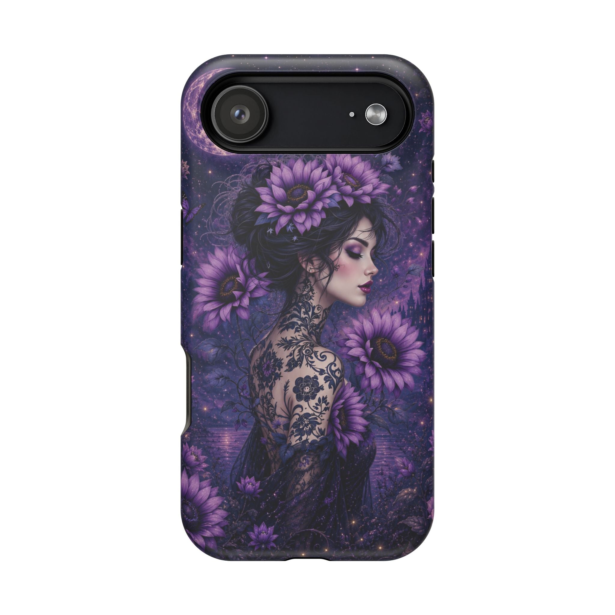 Gothic Floral Woman Phone Case – Dark Botanical MagSafe-Compatible Cover