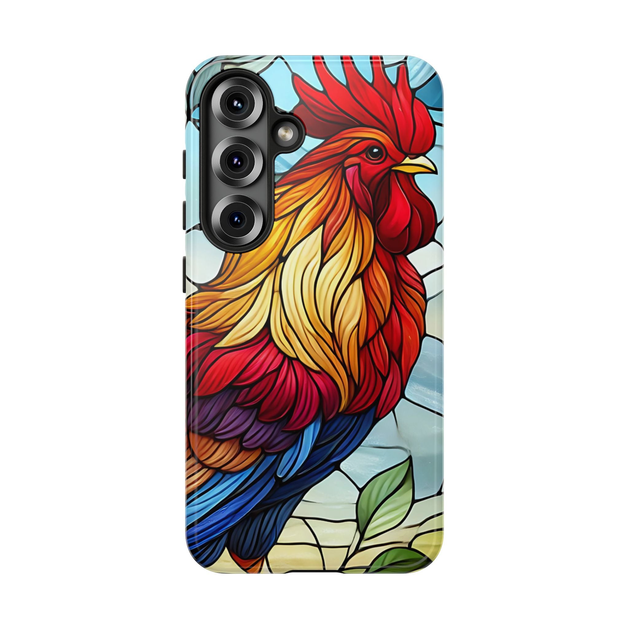 Colorful Stained Glass Rooster Android Case, Tough Protective Phone Cover, Farmhouse Decor Protective Phone Case, Unique Chicken Design