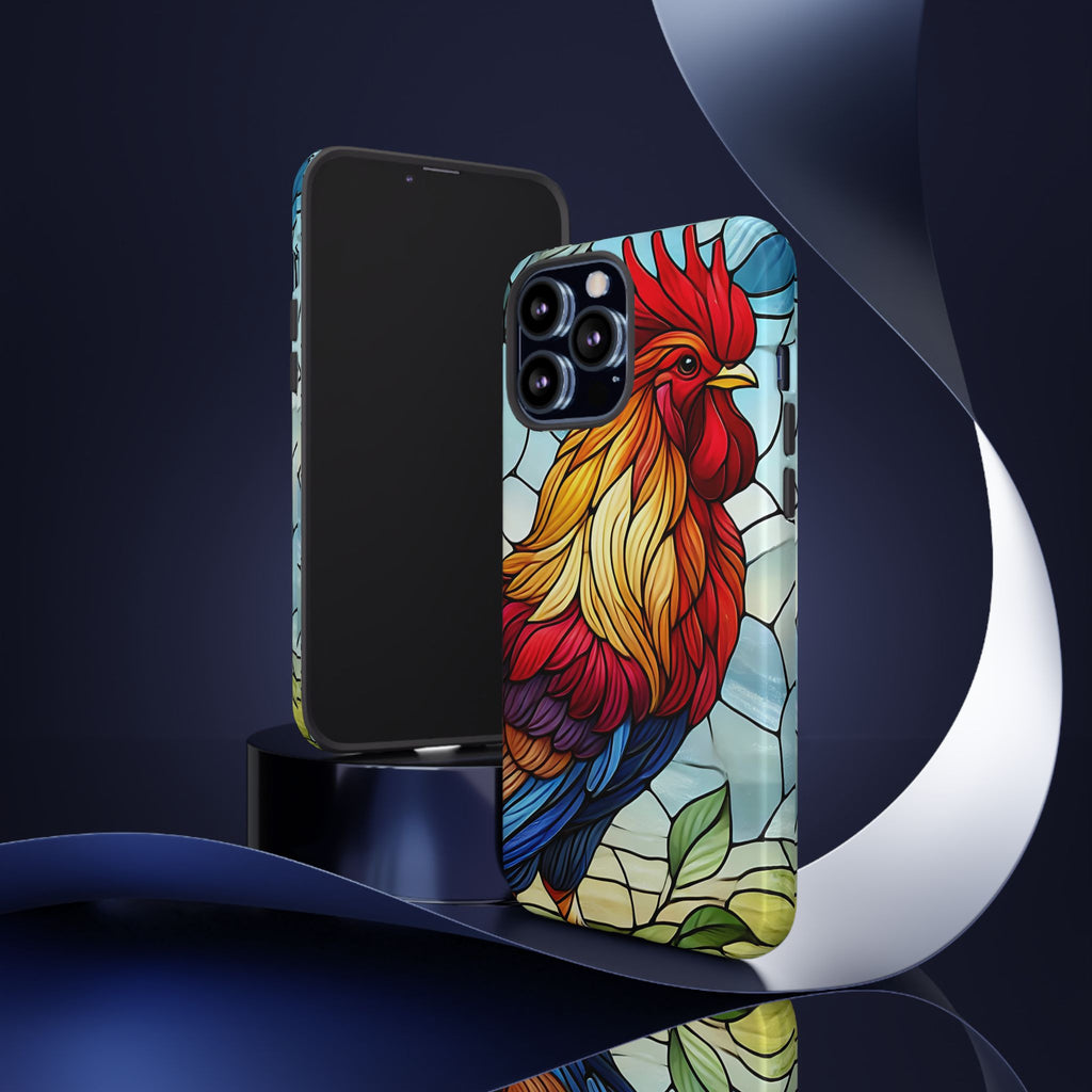 Colorful Stained Glass Rooster Android Case, Tough Protective Phone Cover, Farmhouse Decor Protective Phone Case, Unique Chicken Design
