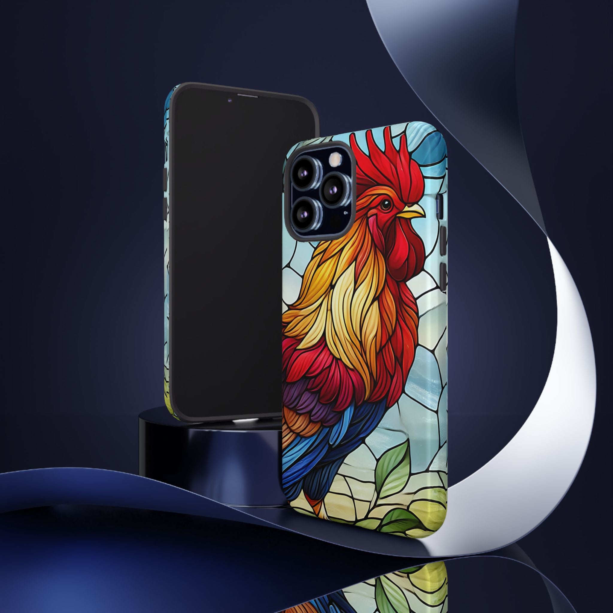 Colorful Stained Glass Rooster Android Case, Tough Protective Phone Cover, Farmhouse Decor Protective Phone Case, Unique Chicken Design