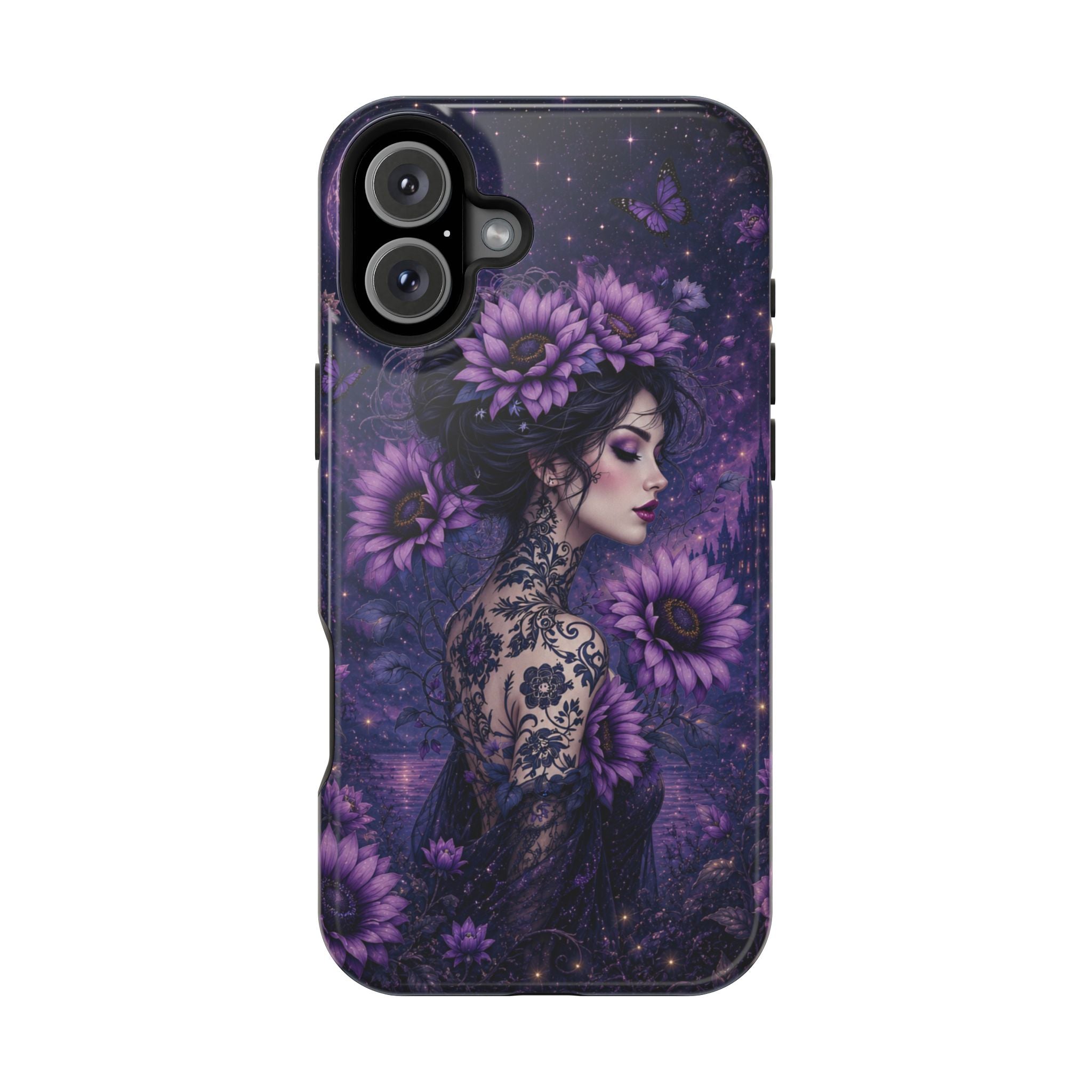 Gothic Floral Woman Phone Case – Dark Botanical MagSafe-Compatible Cover