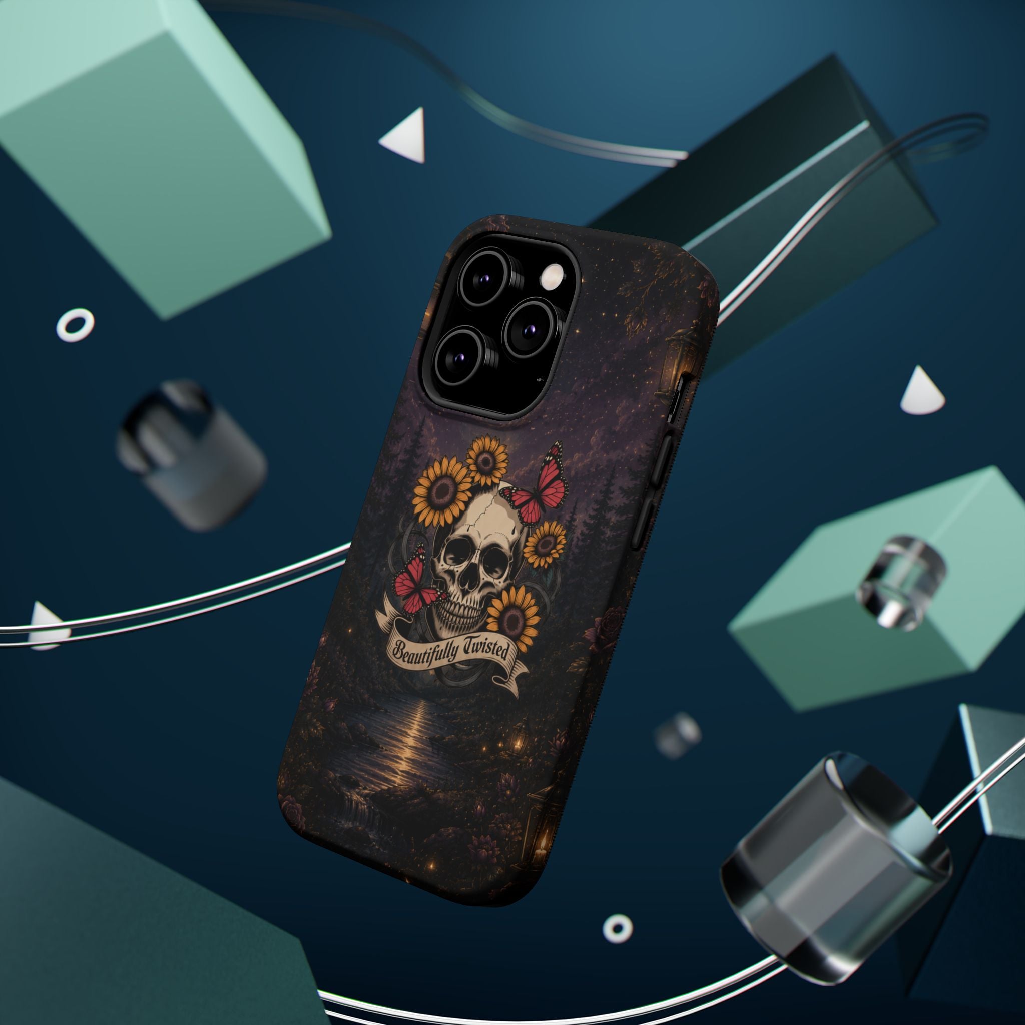 Skull, Sunflowers & Butterflies Phone Case – "Beautifully Twisted" MagSafe Cover