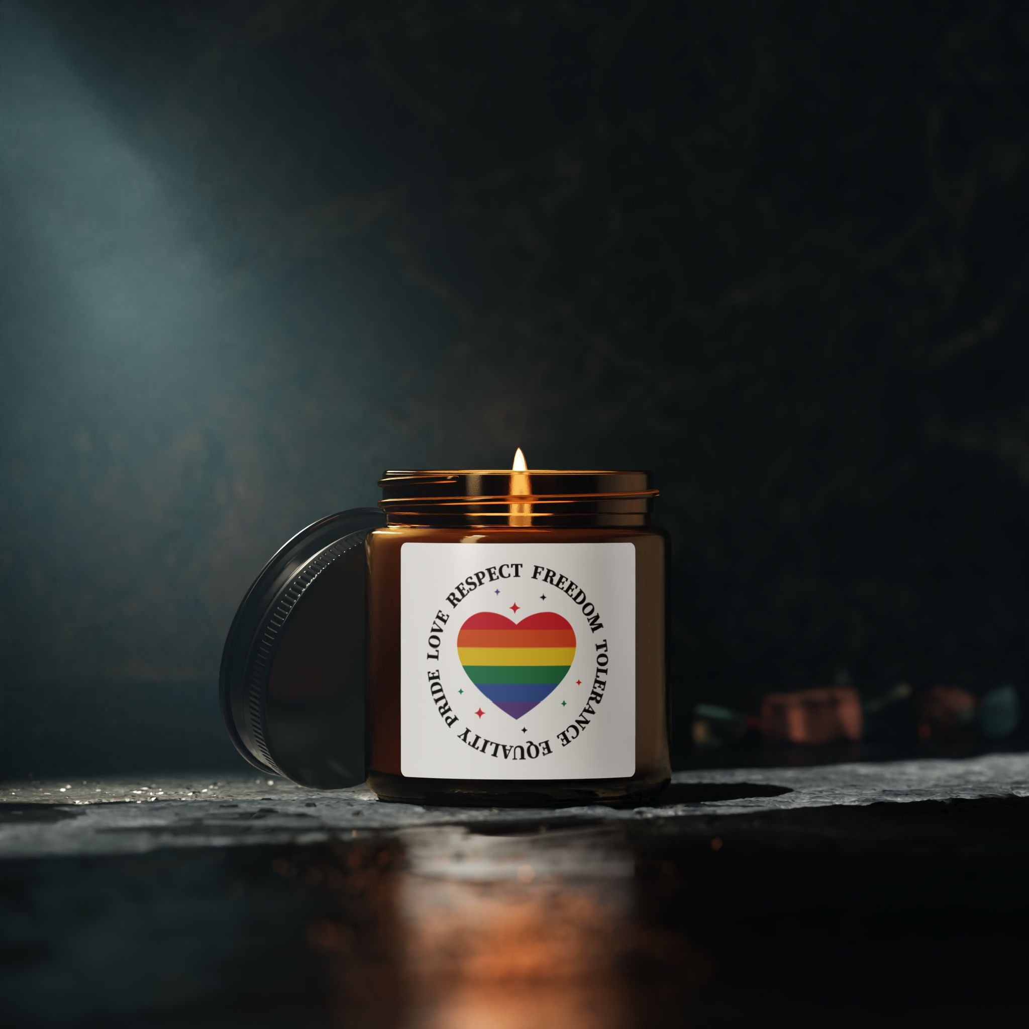 Pride Love Scented Soy Candle - Rainbow Heart LGBTQ+ Gift From Friend, Respect Freedom Tolerance Equality Pride Month Celebrations For Grad