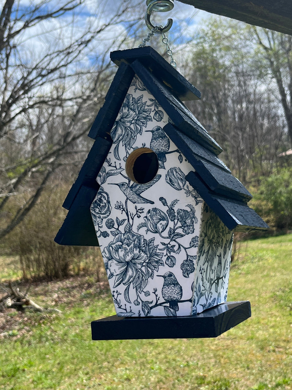 Handmade Classic Blue Wooden Birdhouse
