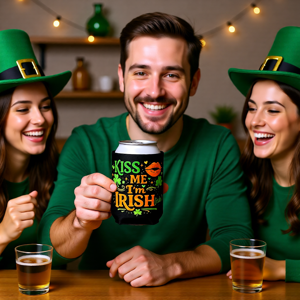 Kiss Me I'm Irish Can Cooler Sleeve — St. Patrick's Day Beer Koozie