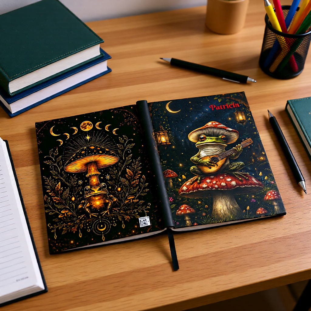 Personalized Frog & Mushroom Journal | Custom Name Hardcover Notebook for Cottagecore & Nature Lovers
