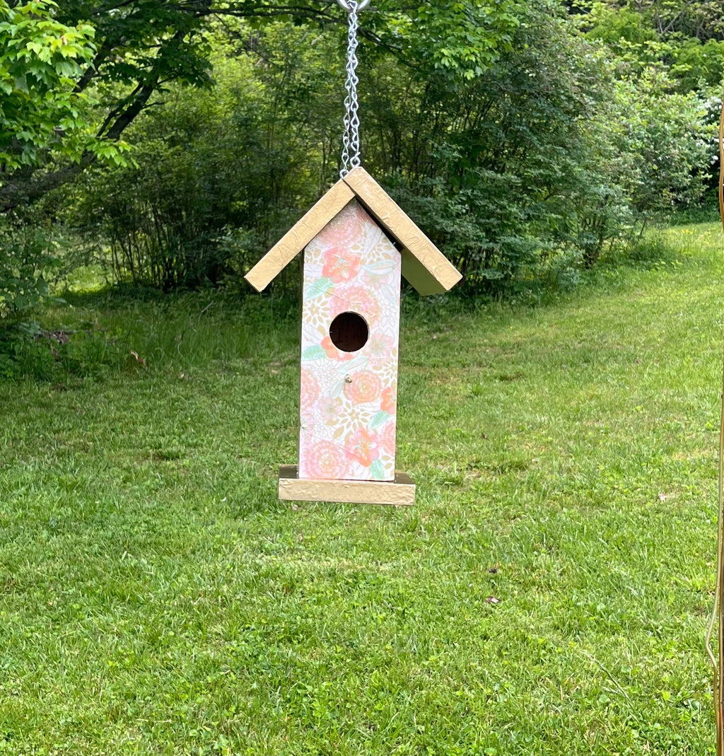 Handmade Gold Floral Wooden Birdhouse