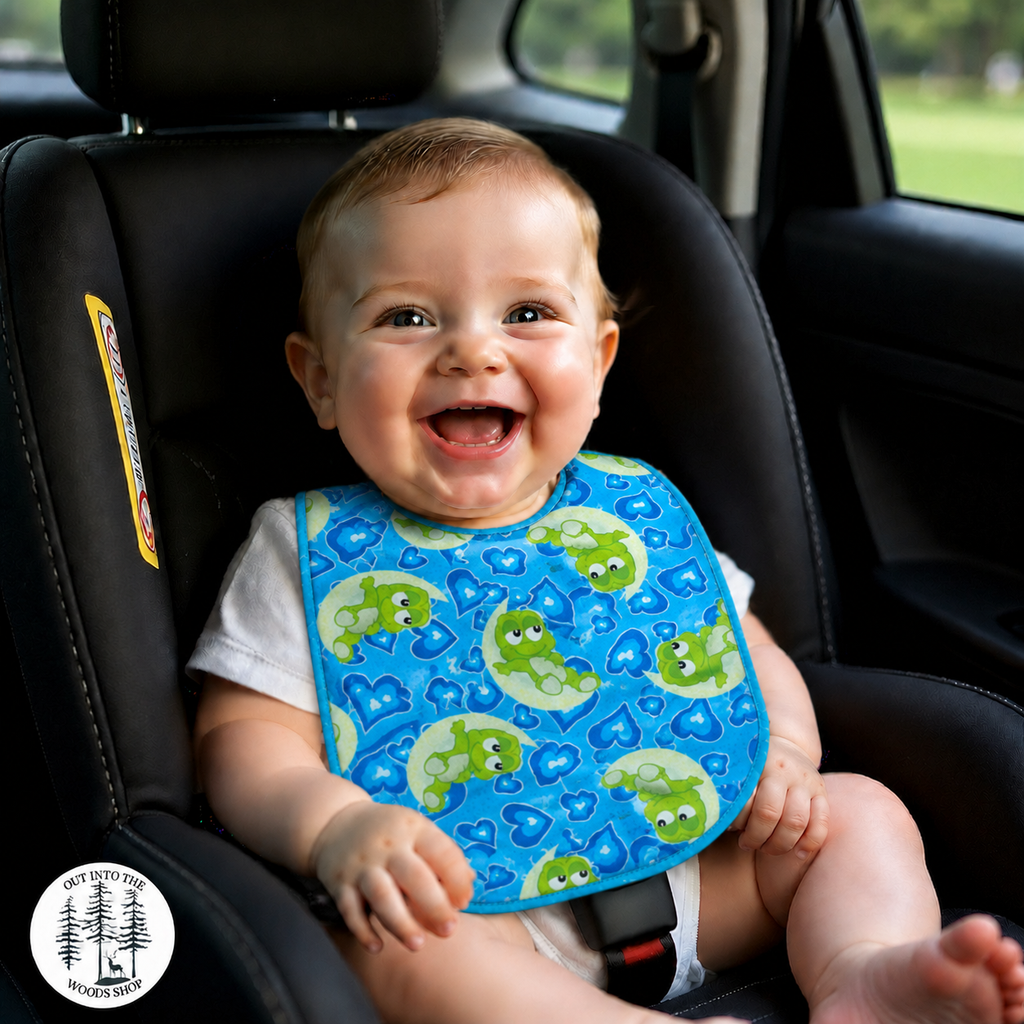 Blue Baby Frog Bib Set – Handmade Bib, Burp Cloth & Pacifier Holder for Newborns (0–3 Months)