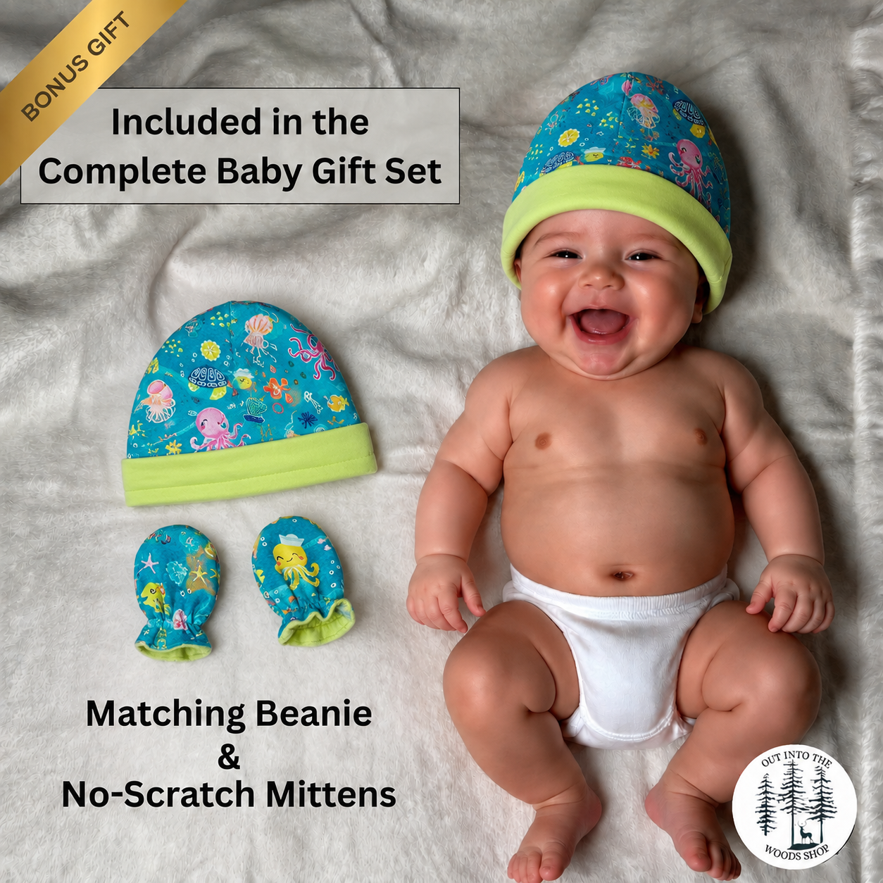 Green Ocean Baby Gift Set – Handmade Newborn Essentials (0–3 Months)