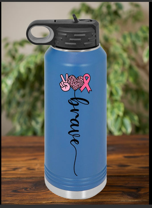 Breast Cancer BRAVE Customizable 20oz Water Bottle, Motivational Sport Bottle, Gift for Fitness Lovers, Inspirational Hydration, Custom Drinkware