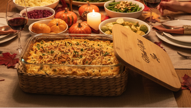 "Made With Love" Glass Food Storage Container with Engraved Bamboo Lid & Wicker Basket – 51.4 oz (Copy) (Copy) (Copy)