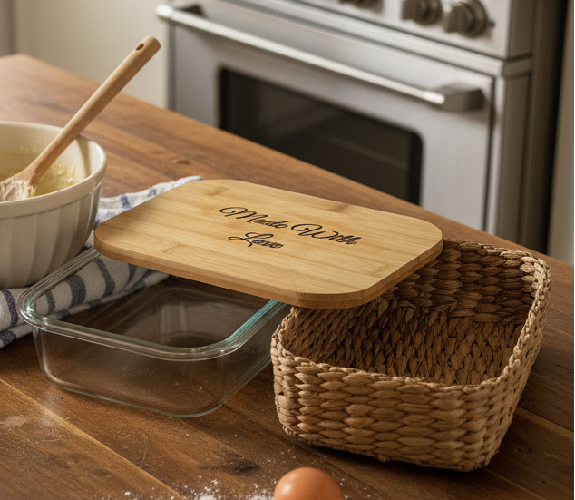 "Made With Love" Glass Food Storage Container with Engraved Bamboo Lid & Wicker Basket – 51.4 oz (Copy) (Copy) (Copy)