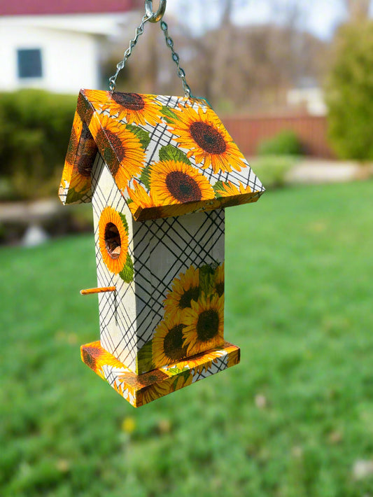 Sunflower Decorative Hanging Birdhouse, Spring Sunflower Wood Birdhouse, Handmade Decoupage Garden Birdhouse Mothers Day Sunflower Birdhouse
