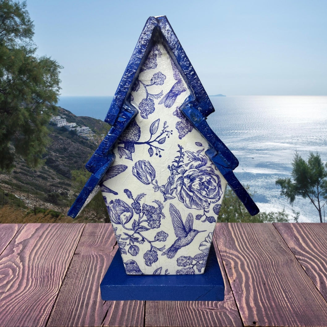 Classic Blue Floral Hanging Birdhouse