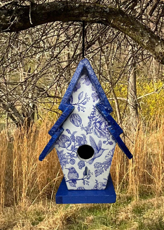 Classic Blue Floral Hanging Birdhouse