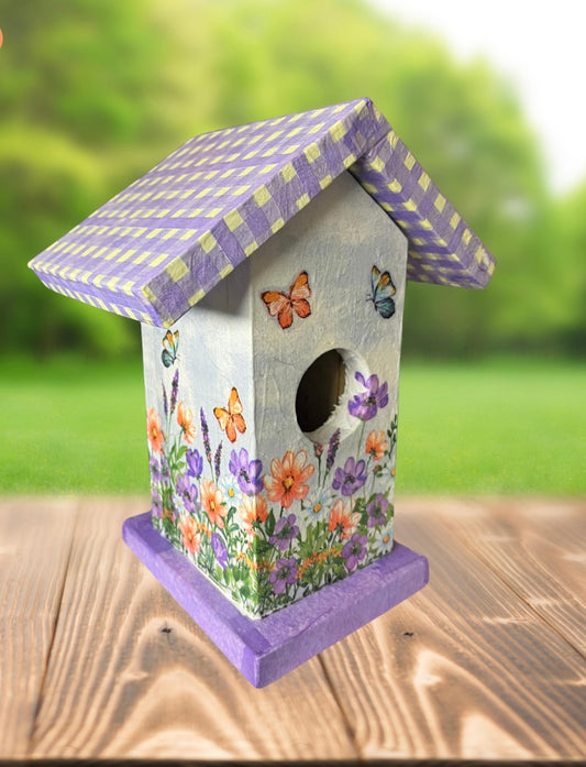 Spring Colors Floral Decorative Garden Birdhouse - Spring Pattern with butterflies Easter Gift