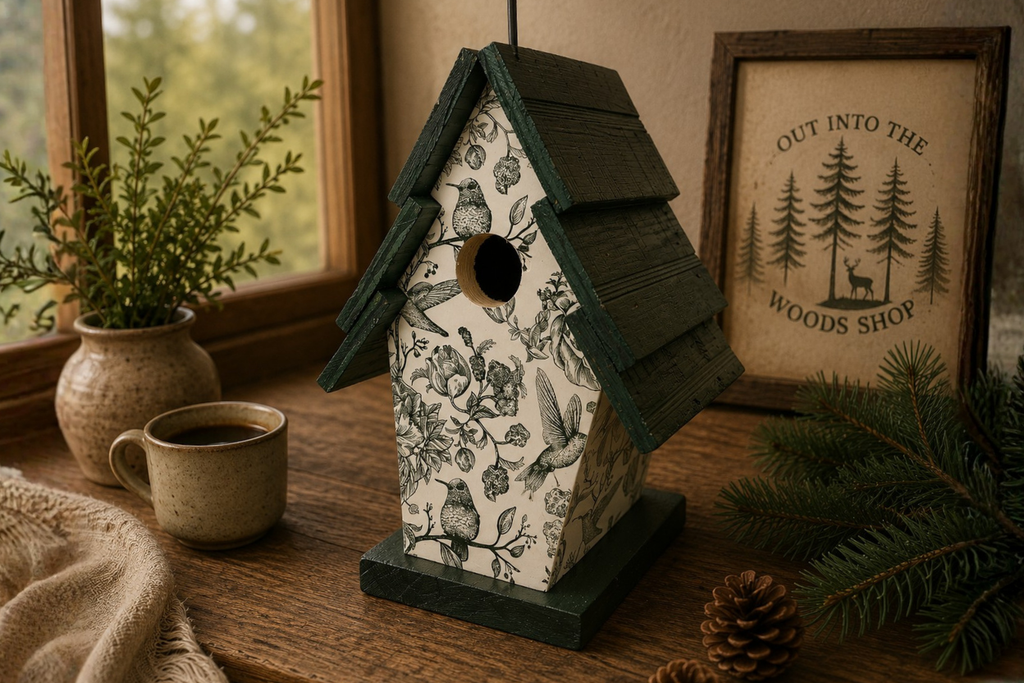 Classic Green Hummingbird Pattern Wood Birdhouse