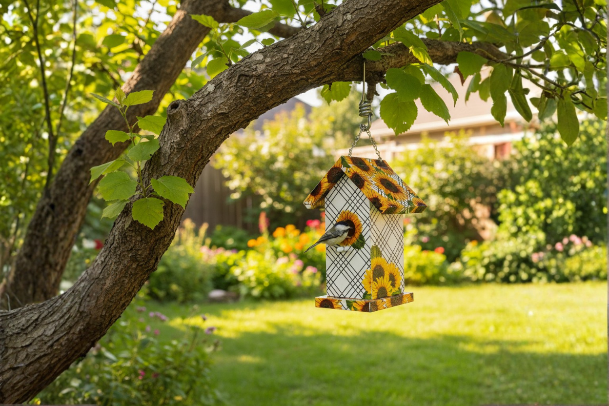 Sunflower Pattern Wood Birdhouse