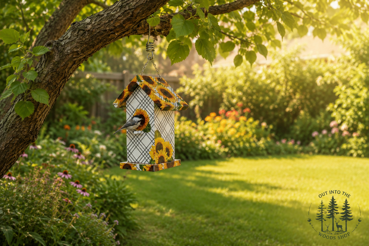 Sunflower Pattern Wood Birdhouse