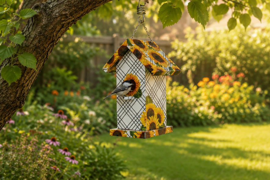 Sunflower Pattern Wood Birdhouse