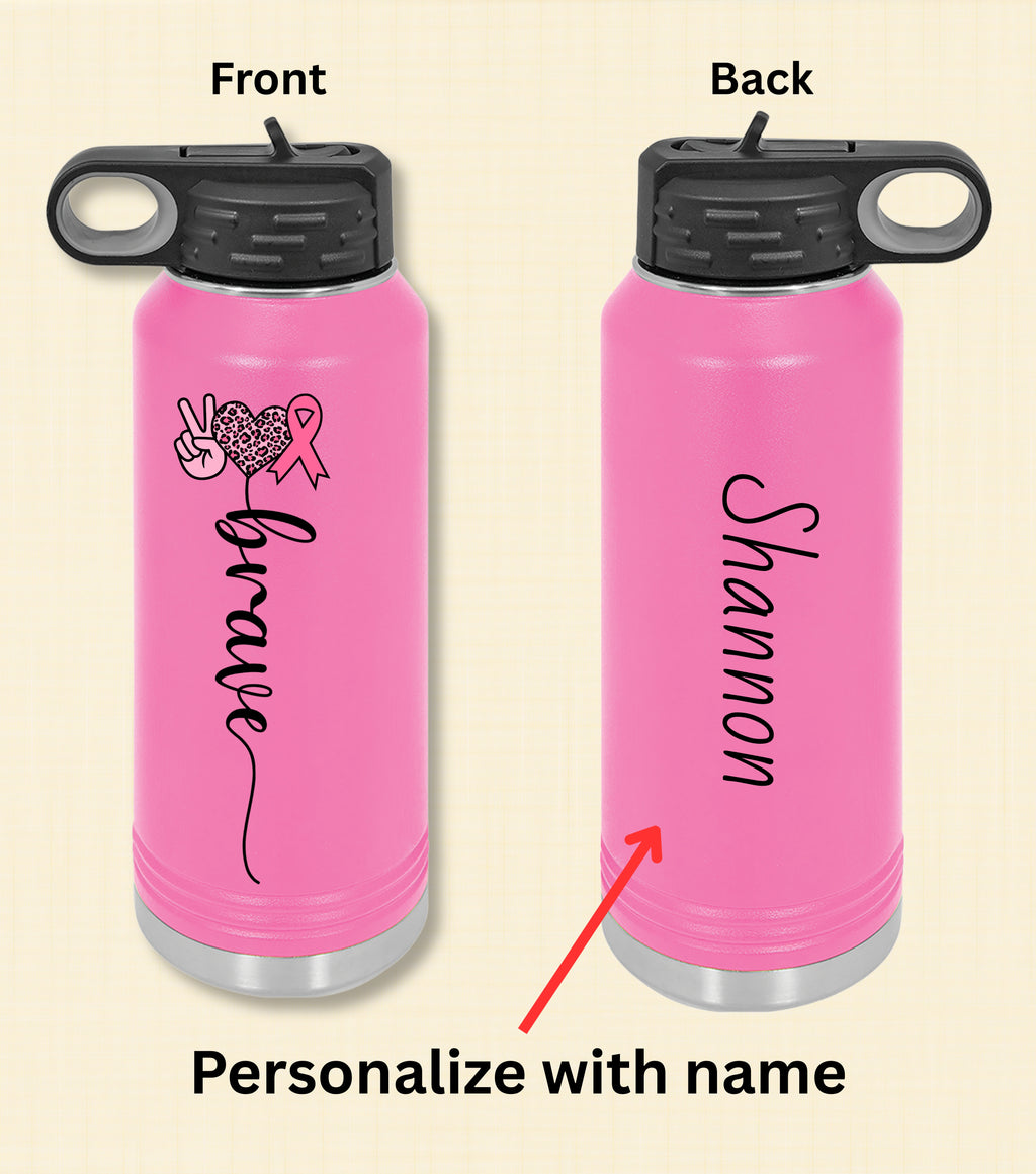 Personalized Fighter Breast Cancer Water Bottle – Pink Ribbon Gift