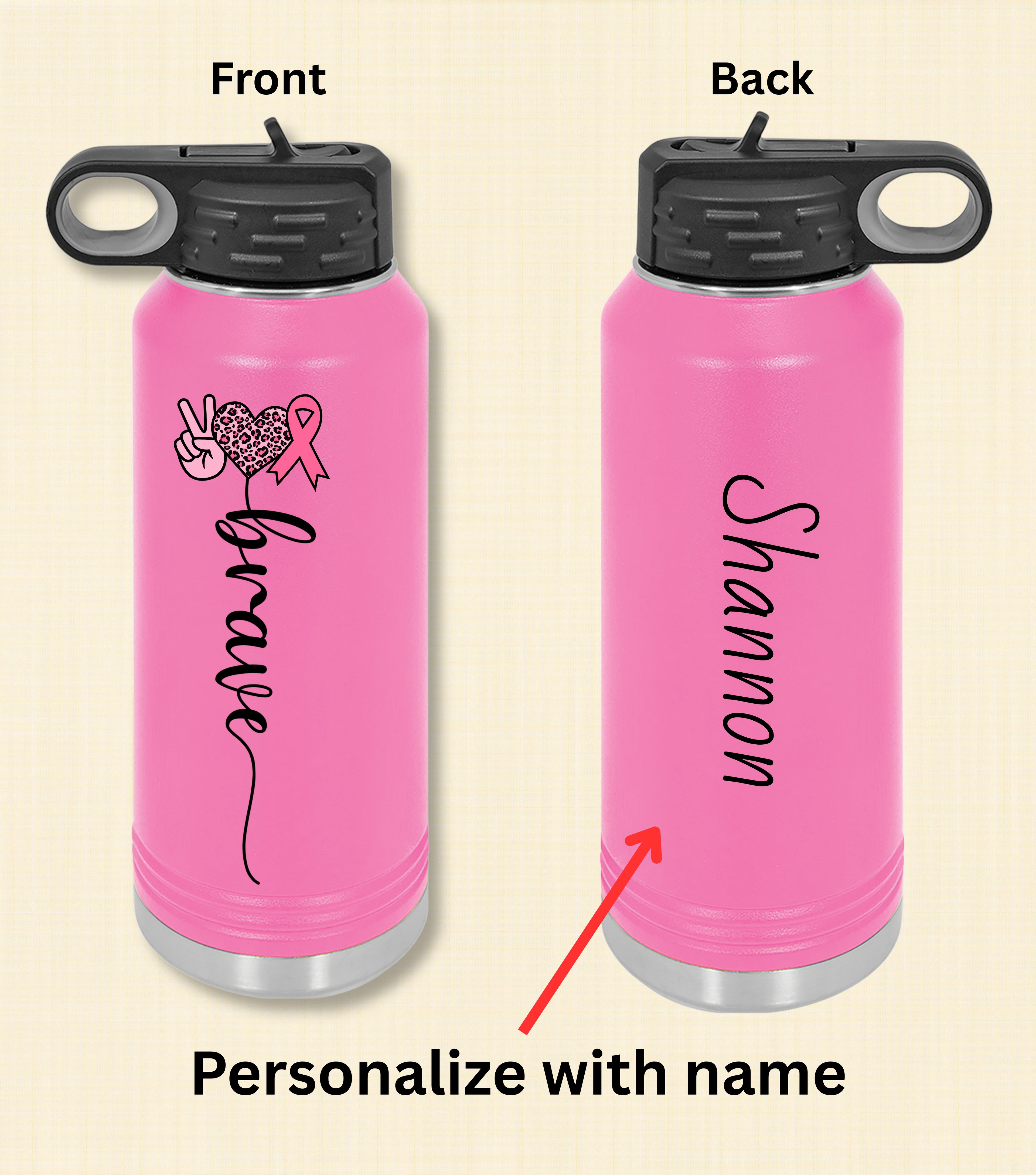 Blessed Breast Cancer Water Bottle – Personalized Pink Ribbon Gift